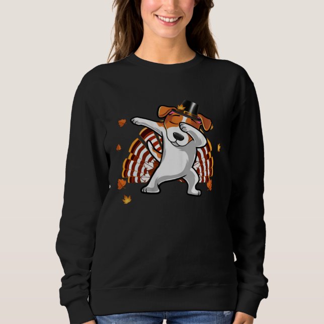Sweatshirt Dabbing Jack Russell Thanksgiving Day Dog Pilgrim  (Devant)