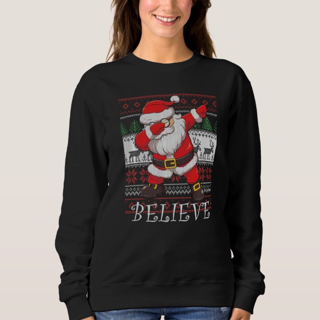 Sweatshirt Dabbing Père Noël Dans Les Lunettes Croient Noël l (Devant)