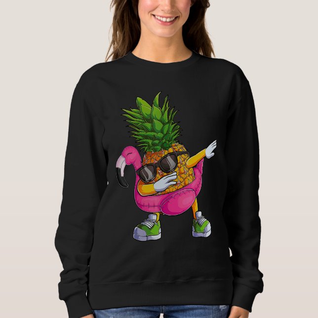 Sweatshirt Dabbing Pineapple Flamingo Tropical aloha Beach Ha (Devant)