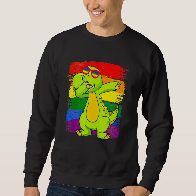 Sweatshirt Dabbing Pridesaurus Rex Dinosaur LGBT Flag Gay Pri (Devant)