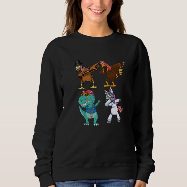 Sweatshirt Dabbing Squad turkey unicorn dinosaur thanksgiving (Devant)
