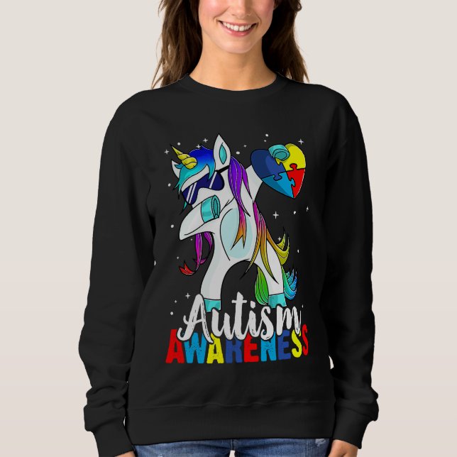 Sweatshirt Dabbing Unicorn Autism Awareness Kids Girls Boys B (Devant)