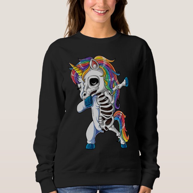 Sweatshirt Dabbing Unicorn Skeleton Halloween Girls Dab 1 (Devant)