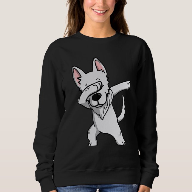 Sweatshirt Dabbing White German Berger Chien Dab Dance (Devant)