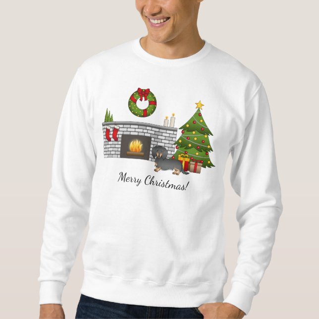 Sweatshirt Dachshund à poils longs noir et feu - Chambre de N (Devant)