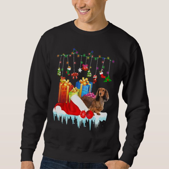 Sweatshirt Dachshund À Santa Hat Fairy Light Preser (Devant)