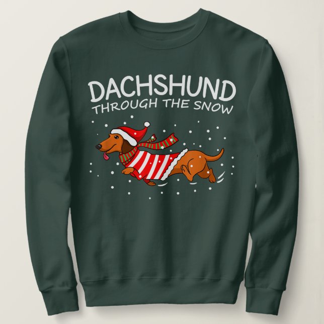 Sweatshirt Dachshund à travers la neige drôle chien Noël (Design devant)