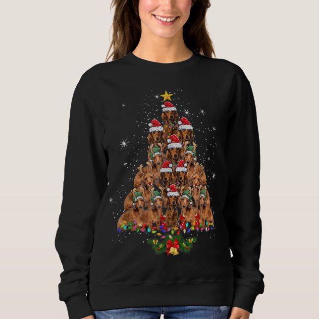 Sweatshirt Dachshund Arbre de Noël Chien Xmas feux Pyjamas F (Devant)