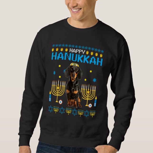 Sweatshirt Dachshund Chanukah Juif Ugly Hanoukka Sweater Pa (Devant)