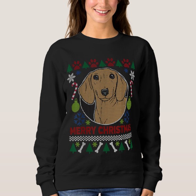 Sweatshirt Dachshund Chien race style de Noël laid (Devant)