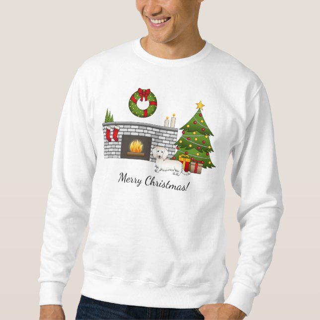 Sweatshirt Dachshund crème aux longs poils Chien mignon Noël  (Devant)