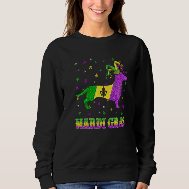 Sweatshirt Dachshund Dog Mardi Gras Carnival Jester Beads Pre (Devant)