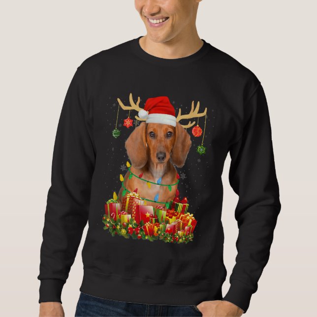Sweatshirt Dachshund Dog Reindeer Santa Hat Christmas Light X (Devant)