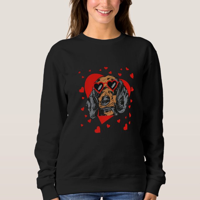 Sweatshirt Dachshund Face Heart Glasses Valentines Day Pet Do (Devant)