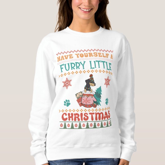 Sweatshirt Dachshund Furry Petit Noël (Devant)