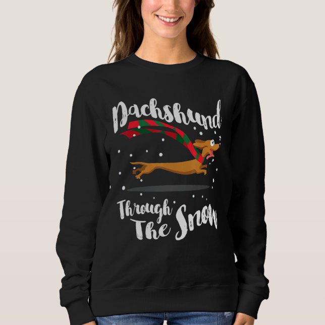 Sweatshirt Dachshund Gif de Noël à travers la neige (Devant)