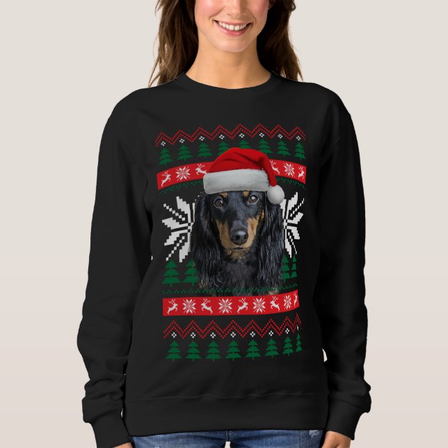 Sweatshirt Dachshund laide de Noël style de chandail Santa Ha (Devant)