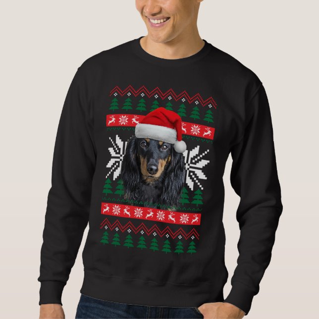 Sweatshirt Dachshund laide de Noël style de chandail Santa Ha (Devant)