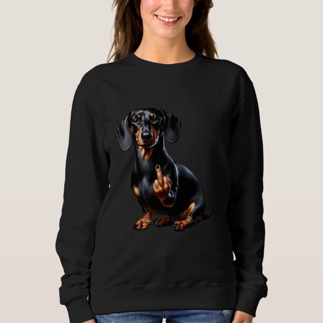 Sweatshirt Dachshund Noir Avec Doigt Moyen (Devant)