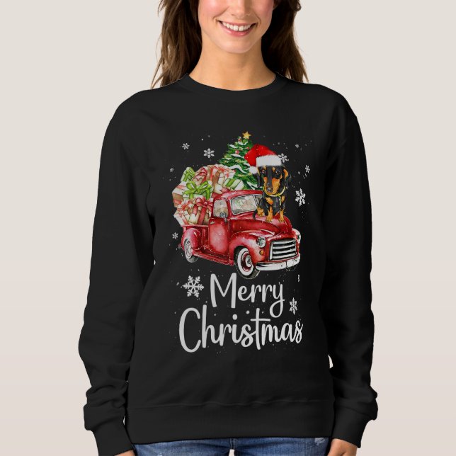 Sweatshirt Dachshund Rides Camion Rouge Pyjama de Noël (Devant)