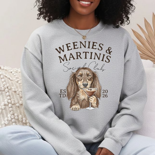 Sweatshirt Dachshund Weenies et Martinis Dessinés à la Main (Hand Drawn Weenies and Martinis Dachshund Sweatshirt)