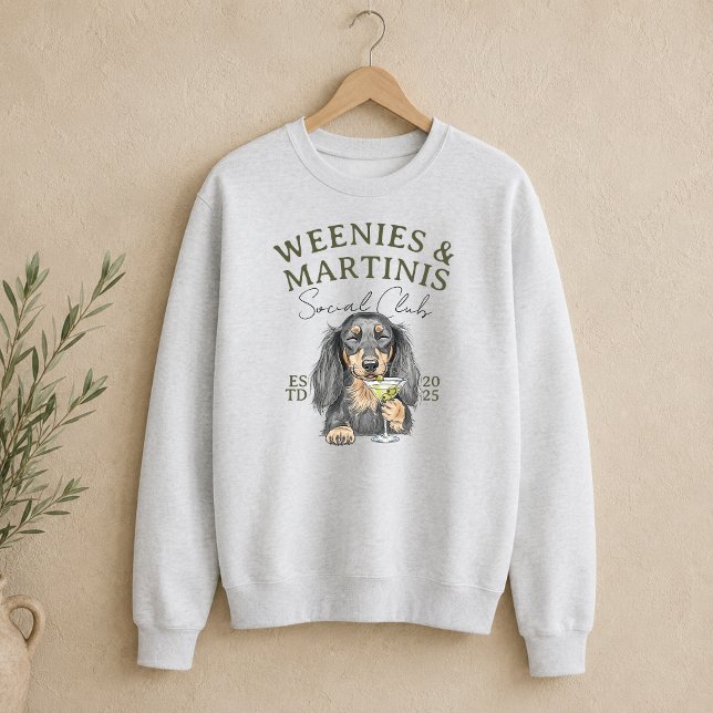 Sweatshirt Dachshund Weenies et Martinis Dessinés à la Main (Hand Drawn Weenies and Martinis Dachshund Sweatshirt)