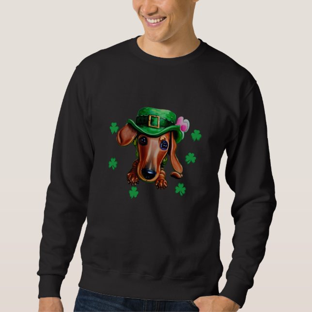 Sweatshirt Dachshund with Shamrocks St Patricku2019s Day Doxi (Devant)
