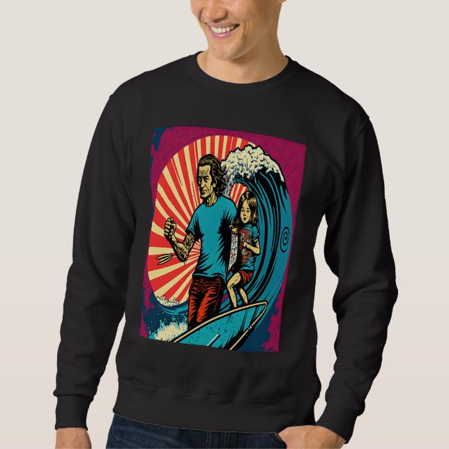 Sweatshirt Dad And Daughter Surfing Retro Pop Surfer Dad  3 (Devant)