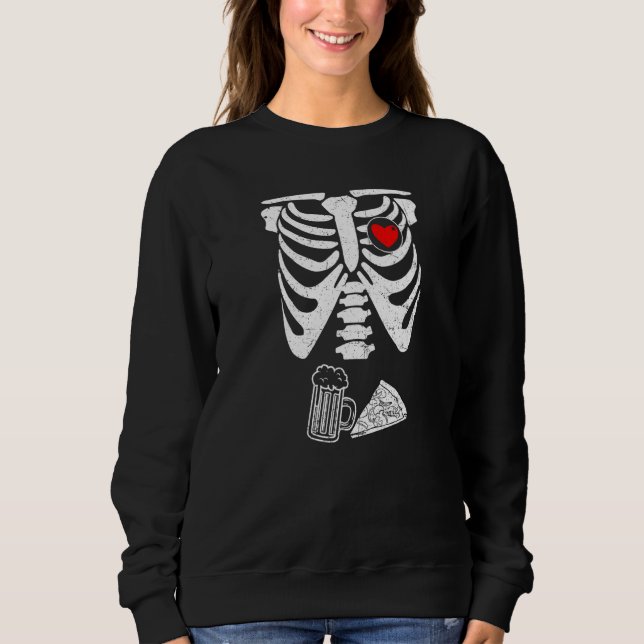 Sweatshirt Dad Skeleton Halloween Beer Pizza Pregnancy Couple (Devant)