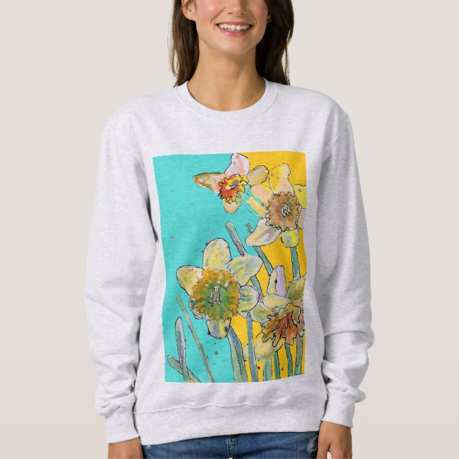 Sweatshirt Daffodil Aquarelle Fleurs d'art floral Peinture (Devant)