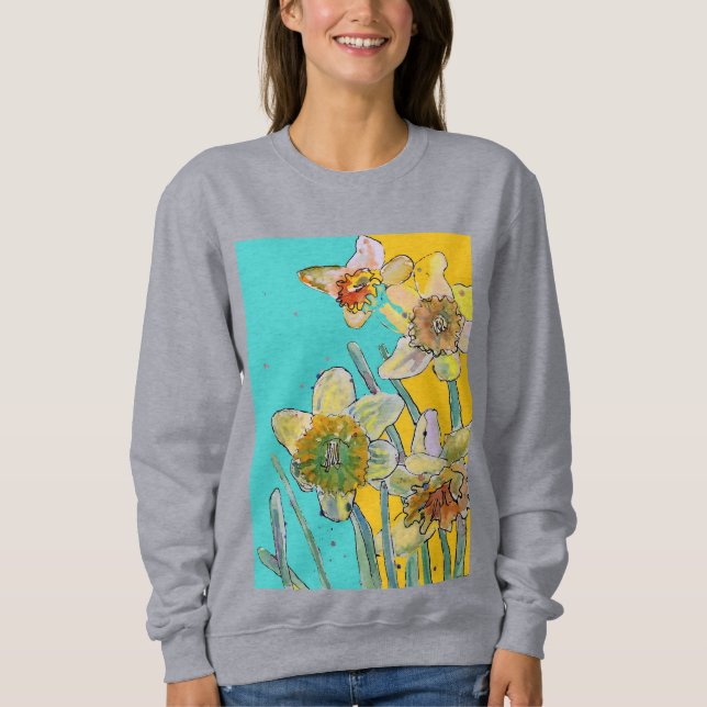 Sweatshirt Daffodique Jaune Daffodique Floral Aquarelle Flowe (Devant)
