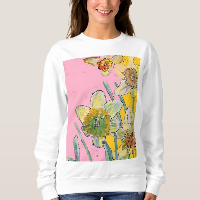 Sweatshirt Daffodique Jaune Daffodique Floral Aquarelle Flowe (Devant)