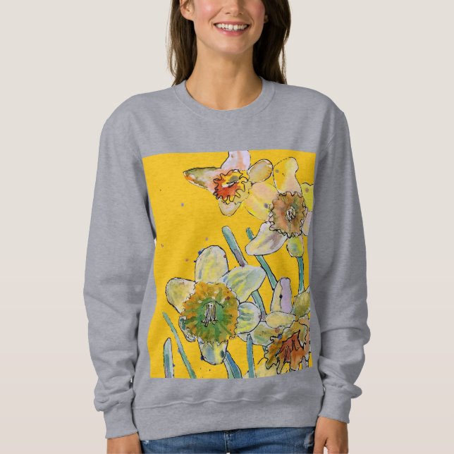 Sweatshirt Daffodique Jaune Daffodique Floral Aquarelle Flowe (Devant)