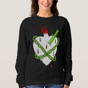 Sweatshirt Dagger Planté Dans Le Coeur Blanc Avec Une Flamme