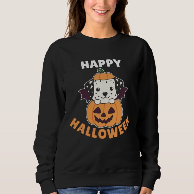 Sweatshirt Dalmatian Happy Halloween Pumpkin Bat Dogs (Devant)