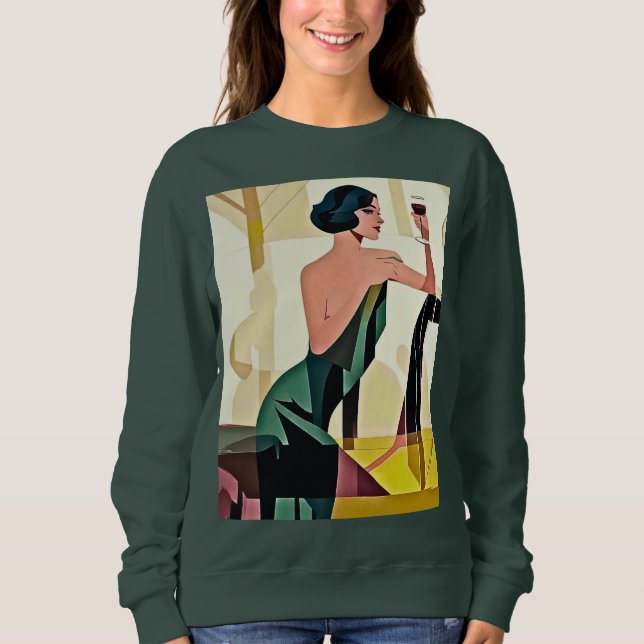 Sweatshirt Dame Déco en Vert Art Moderne (Devant)