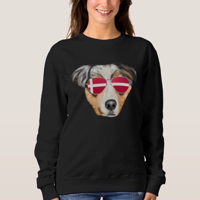 Sweatshirt Danish Flag Australian Shepherd Dog Denmark Pocket (Devant)