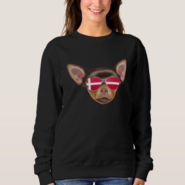 Sweatshirt Danish Flag Brown Chihuahua Dog Denmark Pocket (Devant)