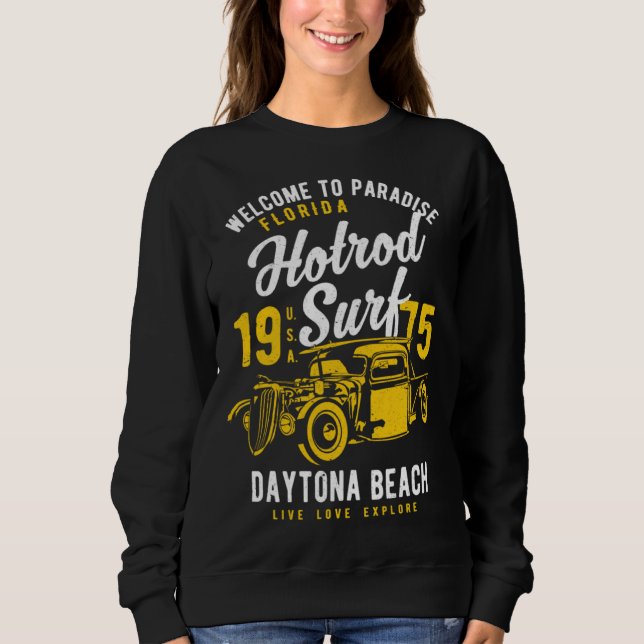 Sweatshirt Daytona Beach Florida Retro Hotrod Surf Distressed (Devant)