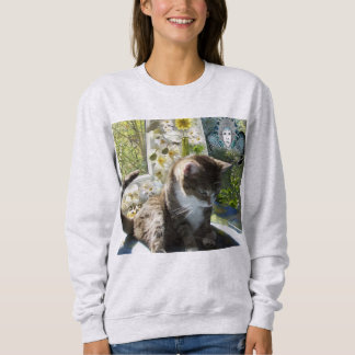 Sweatshirt de base avec le chat, les fleurs et la