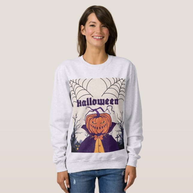Sweatshirt de la tête de Citrouille d'Halloween (Devant entier)