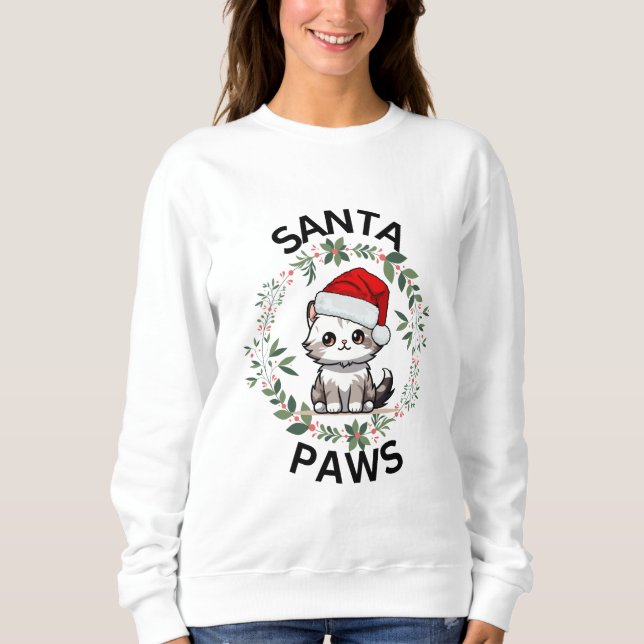 Sweatshirt de Noël Dames - Père Noël Paws Chat (Devant)