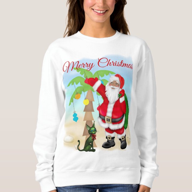 Sweatshirt de Noël féminine avec Père Noël tropica (Devant)