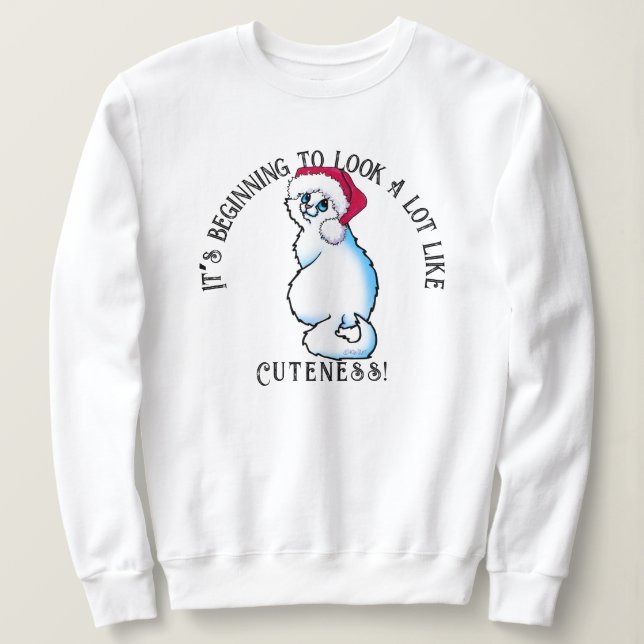 Sweatshirt de Noël KiniArt White Cat (Design devant)