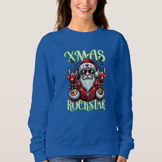 Sweatshirt de Noël Rock n Roll - Rocker Père Noël (Devant)