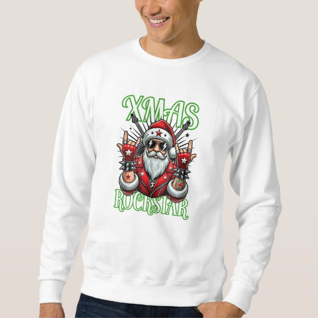 Sweatshirt de Noël Rock n Roll - Rocker Père Noël (Devant)