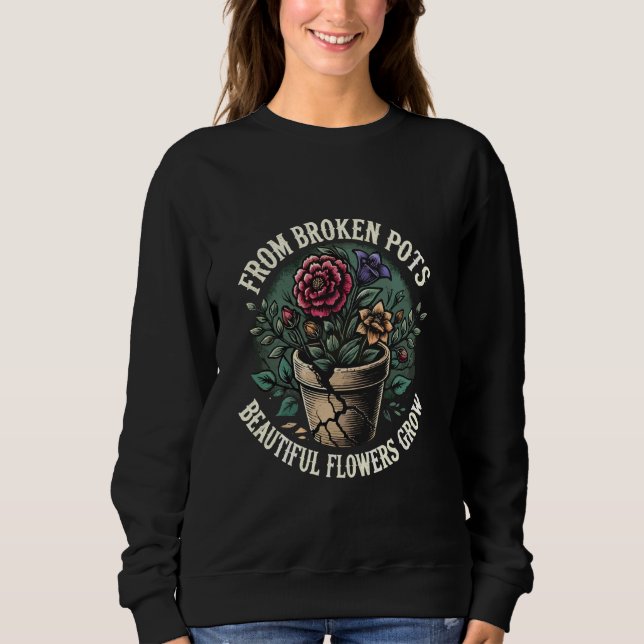 Sweatshirt De Pots Cassés De Belles Fleurs Croissent Emo (Devant)