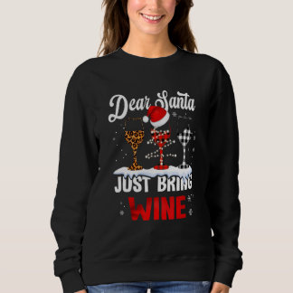 Sweatshirt Dear Santa Just Bring Wine Leopard Christmas Light
