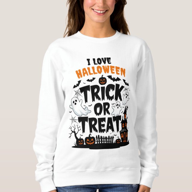 Sweatshirt Décor éffrayant et friandises d'Halloween amusante (Devant)