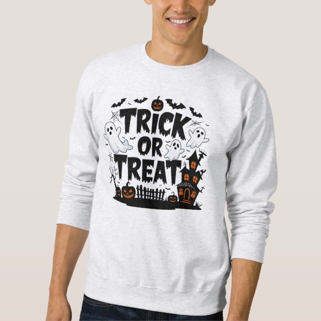 Sweatshirt Décor éffrayant et friandises d'Halloween amusante (Devant)